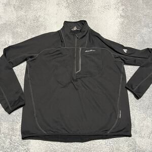 Eddie Bauer Fleece Pullover Mens XL Black FreeHeat Quarter Zip Grid Fleece